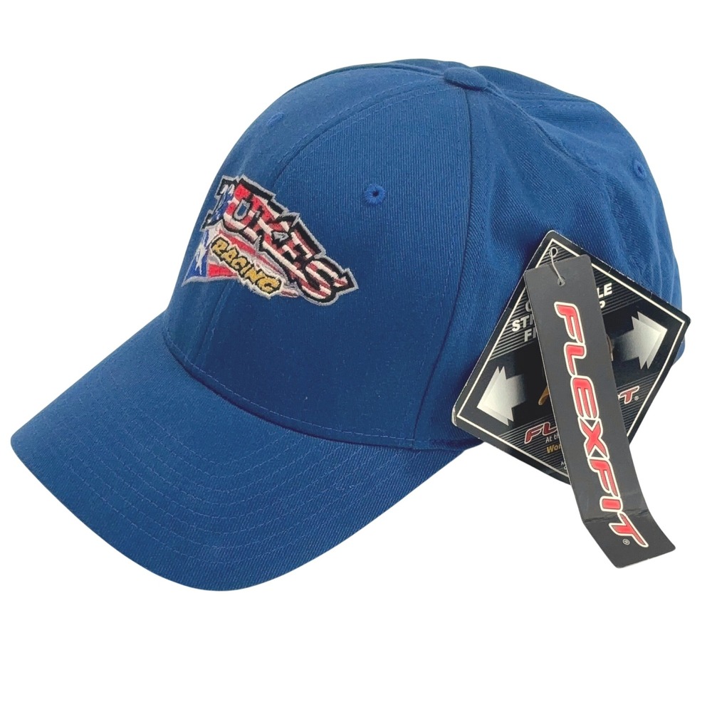 Flexfit Yupoong Dukes Racing Hat Royal Blue Embroidered USA Flag Cap L-XL NWT - Picture 3 of 8